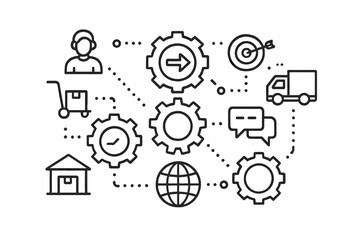 Poster - Web icons representing business processes, logistics, and communication in a modern digital environment
