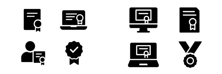 Poster - Set of web icons featuring certificates, awards, and digital accolades for online achievements and recognition