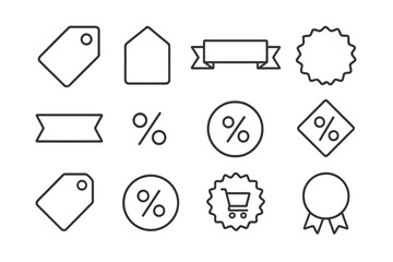 Poster - Collection of minimalistic web icons for tags, discounts, and shopping purposes suitable for various digital applications