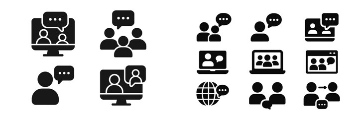 Poster - Set of web icons representing communication, online meetings, and social interaction