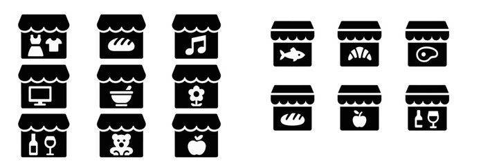 Aufkleber - Set of web icons representing various categories for online shopping platforms, showcasing diverse products and services