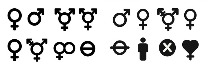 Aufkleber - Collection of web icons representing gender and sexuality symbols in bold black design