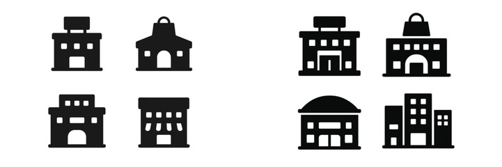 Aufkleber - Collection of black web icons representing various building structures for online use