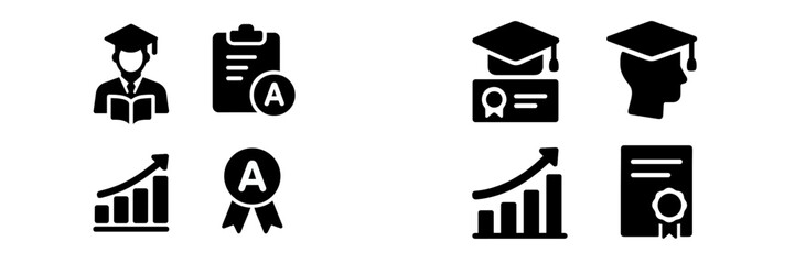 Leinwandbilder - Collection of web icons representing education, achievement, and student success in a clean black style suitable for various digital applications
