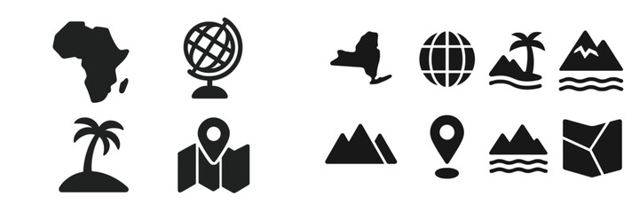 Poster - Collection of versatile web icons representing travel, geography, and nature themes for digital use