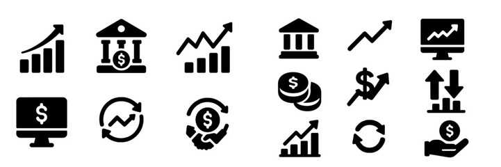 Poster - Collection of web icons depicting financial growth, analytics, and currency management for digital applications