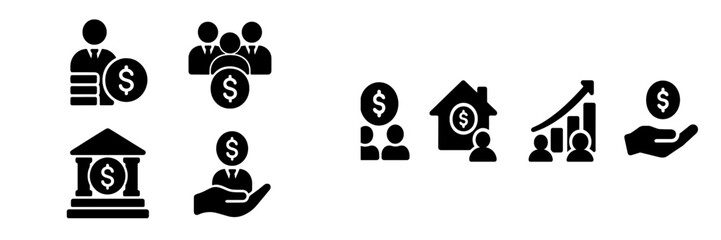 Poster - Set of web icons representing finance, investment, banking, and economic growth in a simple black and white design