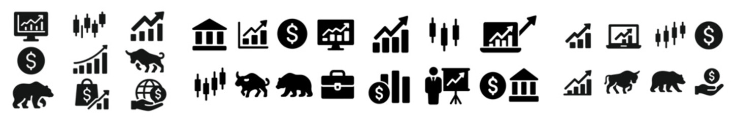 Poster - Collection of web icons depicting finance, business analysis, and market trends for various digital applications