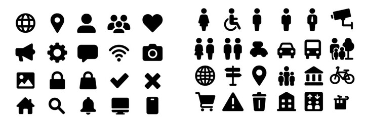 Aufkleber - Web icons collection depicting various symbols for navigation, communication, and social interaction in a minimalist style