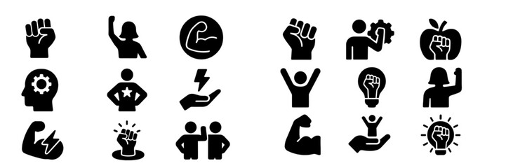 Poster - Collection of diverse web icons depicting strength, empowerment, and support in various forms
