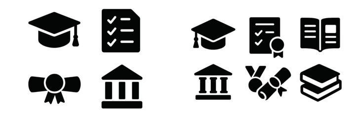 Poster - Set of educational web icons featuring graduation caps, diplomas, checklists, and books for digital use