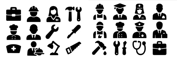 Poster - Collection of professional web icons representing various occupations and tools with a minimalistic design