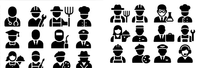 Poster - Set of web icons depicting various occupations and professions designed for digital use in modern applications