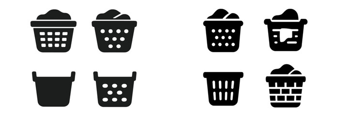 Aufkleber - Collection of black and white laundry basket web icons designed for digital use in applications and websites