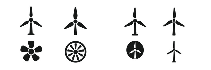 Aufkleber - Collection of web icons featuring various types of wind turbines and fans in simple black and white design suitable for digital projects