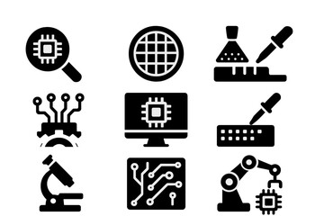 Leinwandbilder - Set of black and white web icons depicting technology and science concepts for digital design use