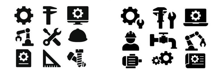 Leinwandbilder - Collection of web icons depicting tools, machinery, and engineering symbols for digital or print usage