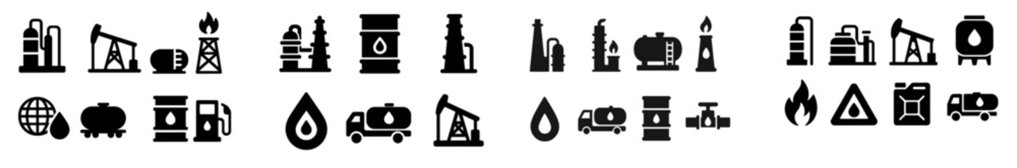 Leinwandbilder - Set of web icons illustrating various energy and industrial themes including oil, gas, and transportation elements for digital use
