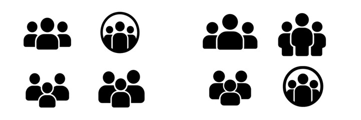 Leinwandbilder - Collection of black web icons representing people in various group arrangements for digital use
