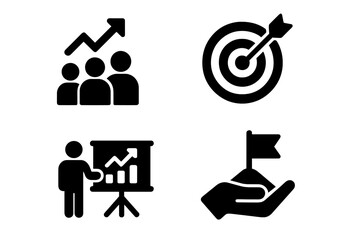 Poster - Set of web icons depicting business growth, target achievement, data presentation, and goal-oriented actions in a minimalist design