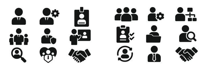 Poster - Collection of various web icons representing user profiles, teamwork, security, and collaboration in a digital environment