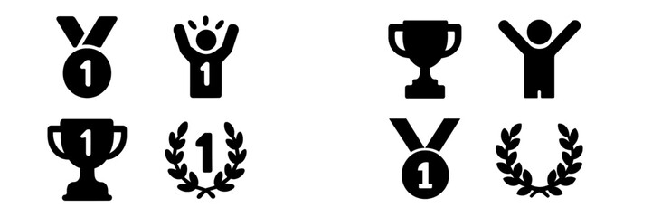 Poster - Collection of web icons showcasing achievement symbols such as medals, trophies, and celebration figures