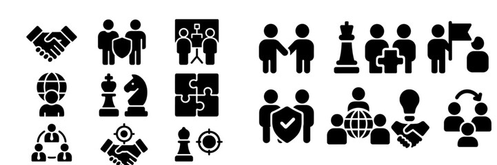 Poster - Set of web icons representing business collaboration, teamwork, and strategic planning in a modern digital environment
