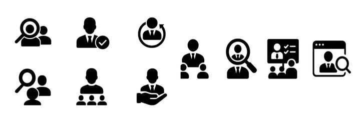 Leinwandbilder - Collection of web icons depicting user activity, research, and collaboration in a professional digital environment