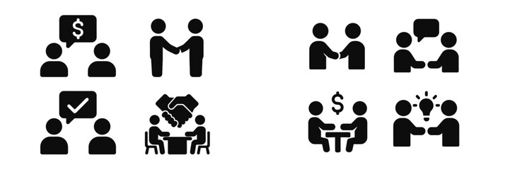 Poster - Set of web icons representing business communication, collaboration, and negotiation in a digital environment