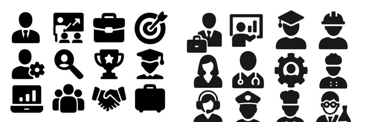 Poster - Collection of versatile web icons representing various professional activities and user interactions for digital design projects