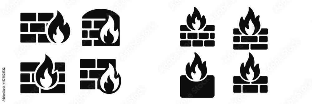 Fire Icon Block Web icons representing fire and wall designs for digital applications ...