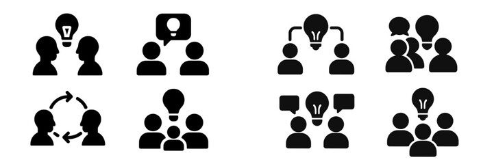 Poster - Collection of web icons illustrating teamwork, communication, and idea sharing among individuals and groups