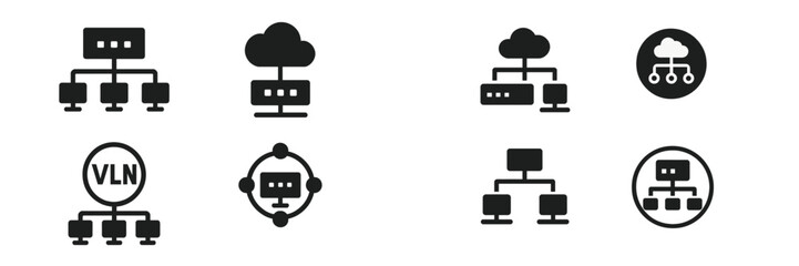 Fototapete - Collection of web icons illustrating cloud computing and network architecture for digital applications