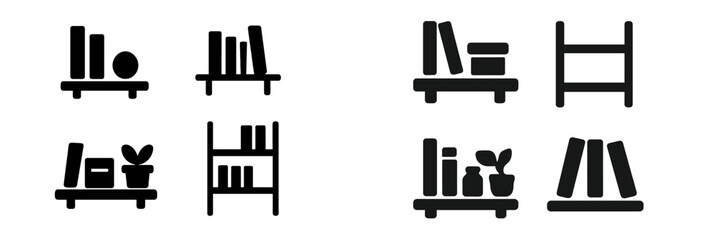 Fototapete - Collection of web icons featuring various designs of bookshelves and book displays for digital use