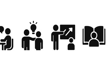 Poster - Collection of web icons depicting collaboration, idea sharing, teaching, and learning in a digital workspace