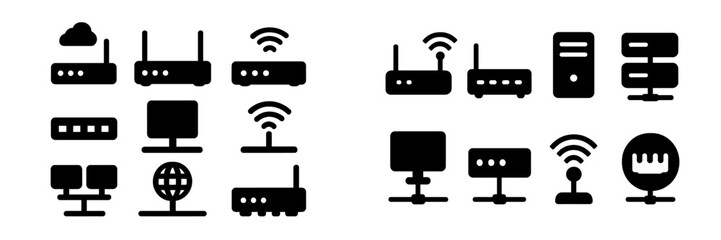 Fototapete - Collection of web icons depicting various networking devices and connectivity symbols for digital communication