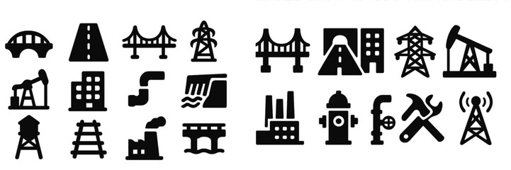 Aufkleber - Various web icons representing infrastructure, utility, and construction themes for digital design projects