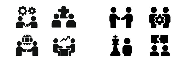 Leinwandbilder - Diverse set of web icons representing business collaboration, teamwork, and problem solving activities in a modern digital environment