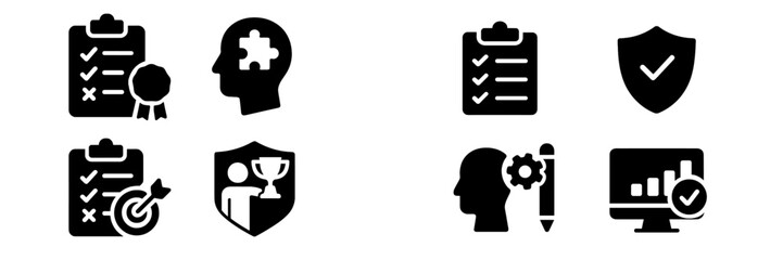 Leinwandbilder - Collection of black web icons representing checklists, achievements, and analytics for digital interfaces