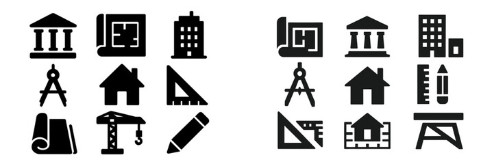 Aufkleber - Collection of web icons featuring architectural tools, buildings, and construction symbols for design and planning