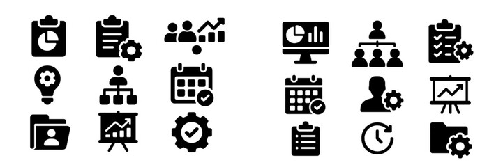 Leinwandbilder - Collection of web icons illustrating various business and project management concepts and tools for effective organization and collaboration