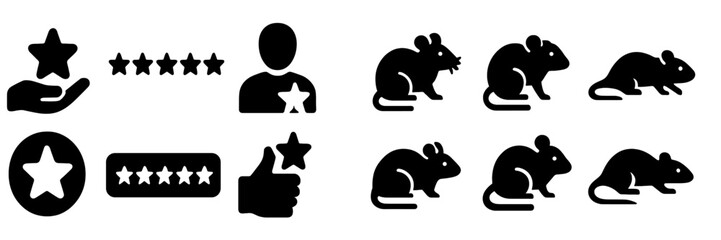 Poster - Collection of web icons featuring stars, ratings, and animal representations in a minimalist design