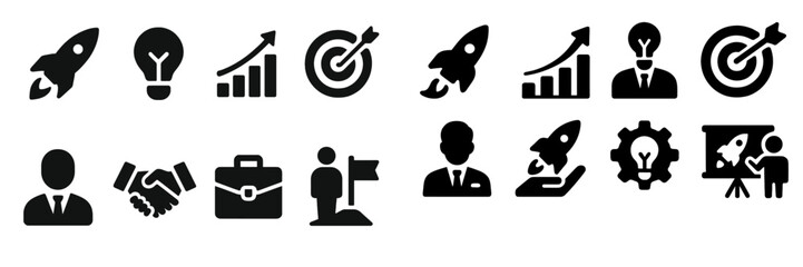 Poster - Collection of web icons representing innovation, business growth, and teamwork in a professional setting