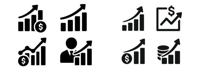 Aufkleber - Collection of dark web icons representing growth and financial success in various graphical styles