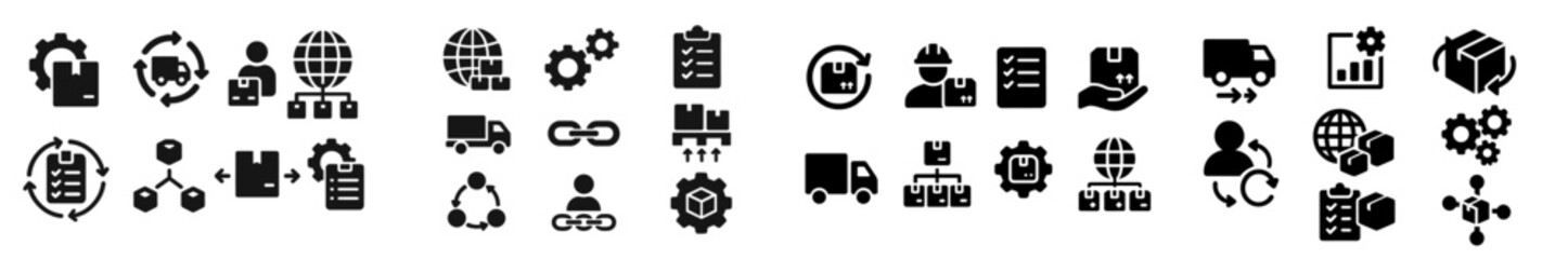 Poster - Collection of web icons representing various concepts in logistics, technology, and business