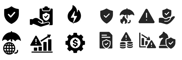 Fototapete - Collection of web icons representing security, risk management, and data protection concepts for digital applications and websites