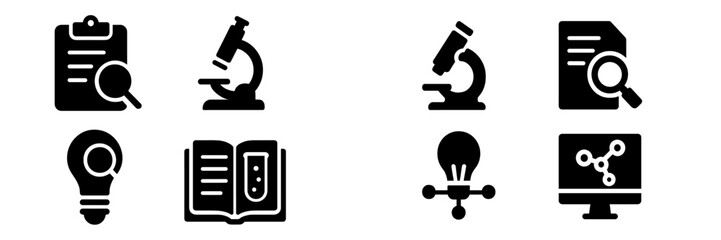 Aufkleber - Collection of web icons representing research, technology, and education in a minimalist style suitable for various applications