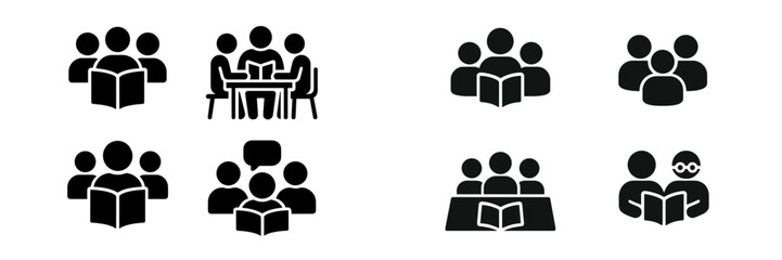 Poster - Collection of web icons representing group discussions, reading sessions, and collaborative activities