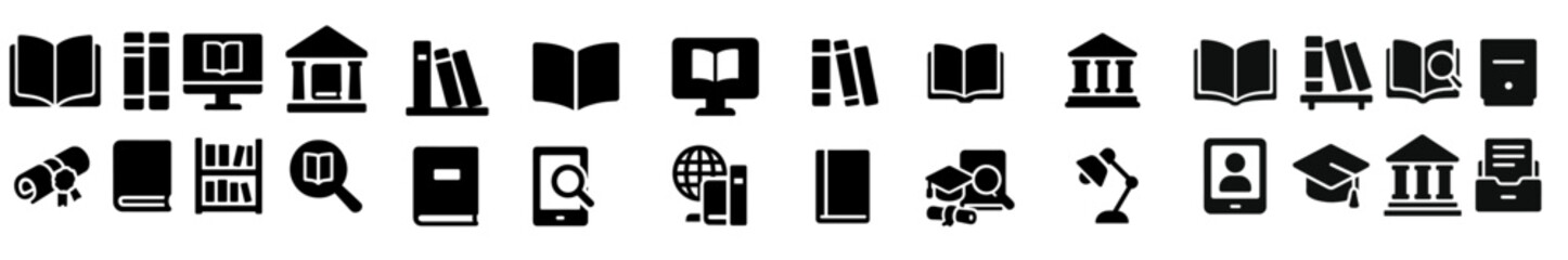 Leinwandbilder - Collection of black web icons depicting various educational and digital resources