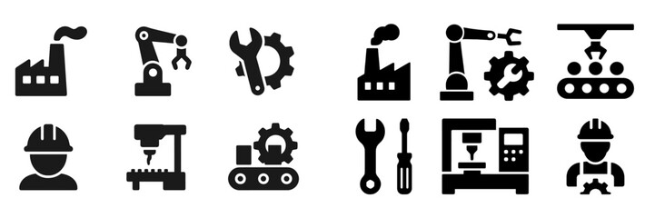 Aufkleber - Collection of industrial web icons representing manufacturing, machinery, and engineering tools for digital use
